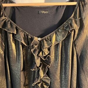 Cupio - Metallic Bronze semi sheer, lined long sleeve blouse
